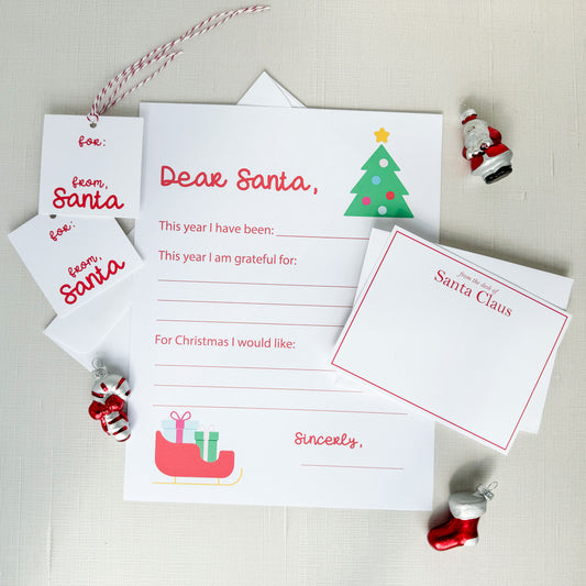 preppy letter to santa kit, letter writing kit for kids, santa stationery, santa gift tags, fill in letter to santa