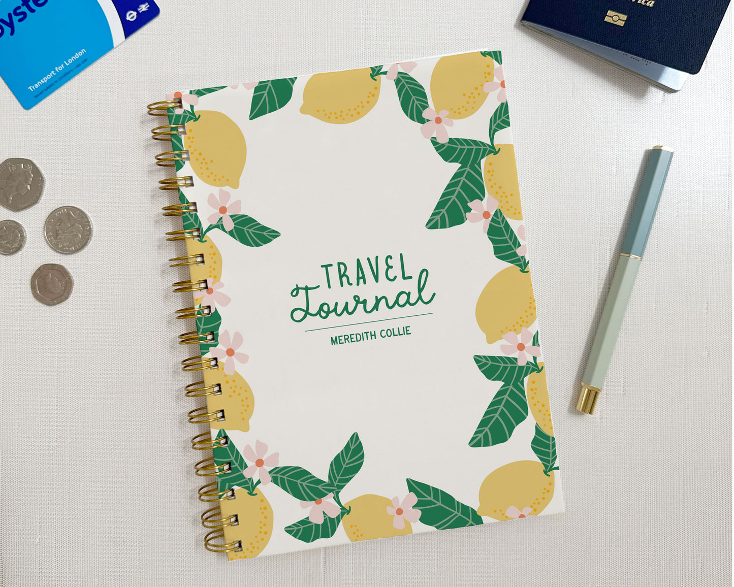 Lemon Floral Personalized Travel Journal