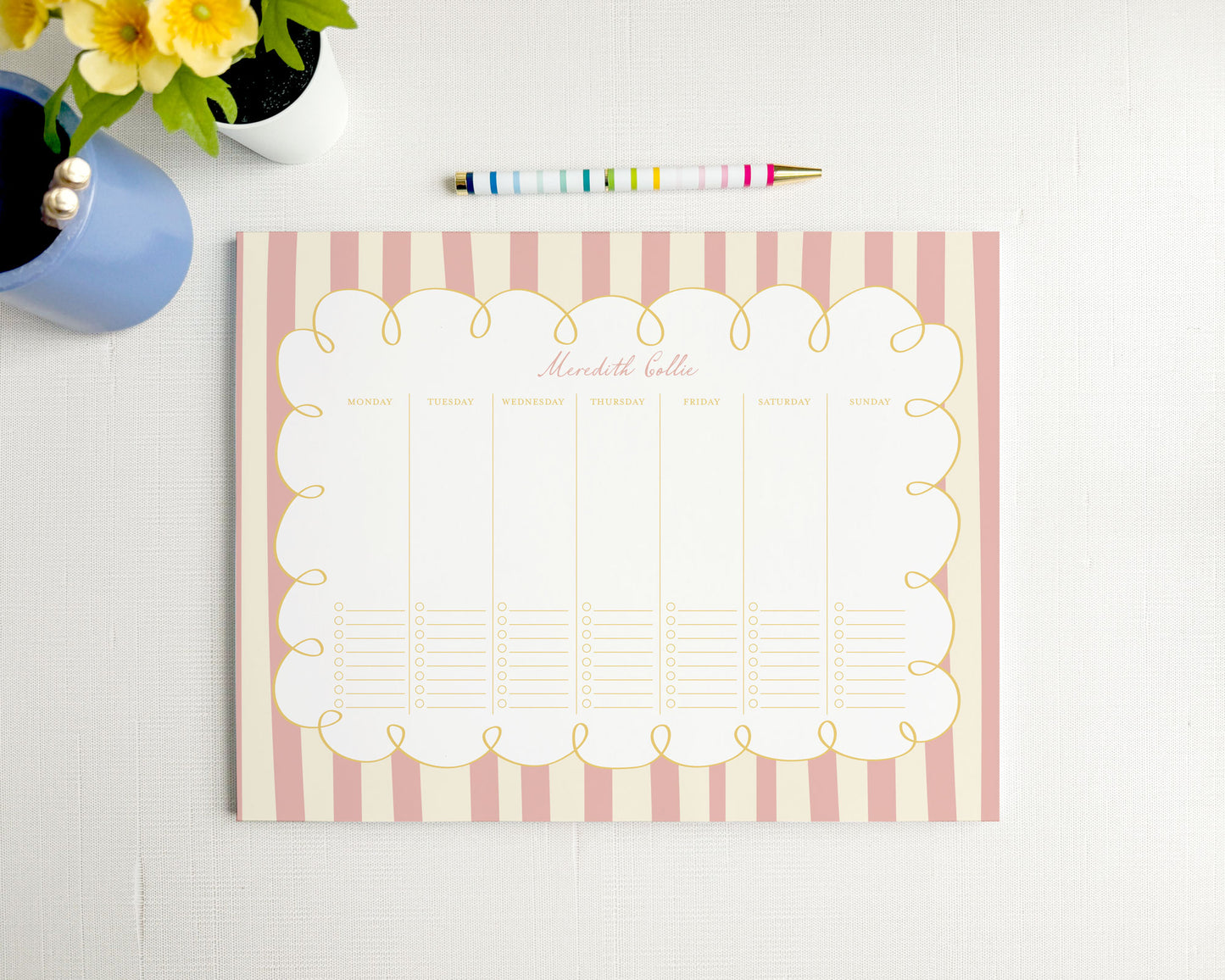 Pink Stripe Personalized Weekly Planner Notepad