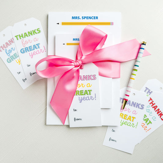 teacher thank you gift tags, end of school year gift packaging