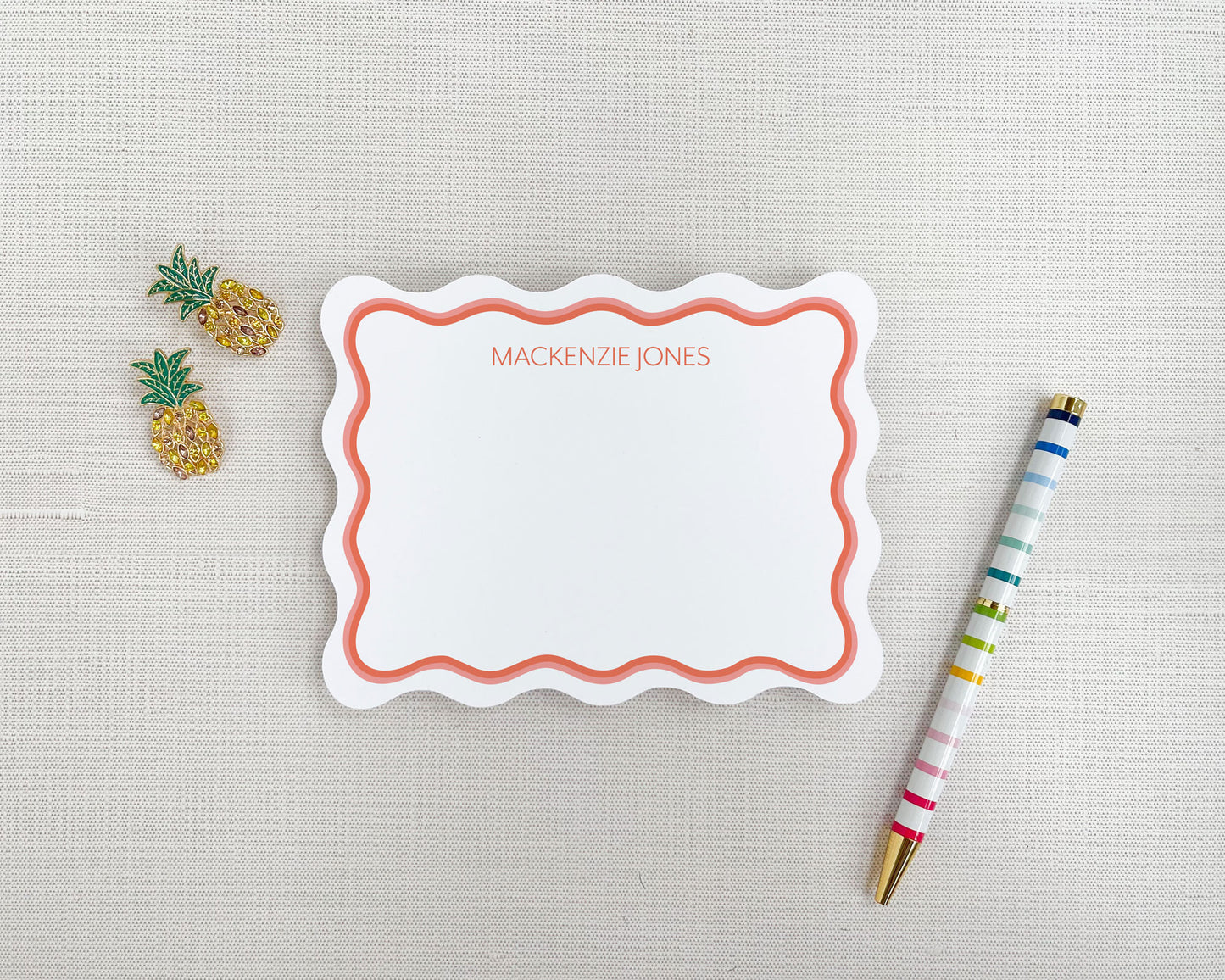 Wavy Edge Personalized Stationery with Multicolored Border