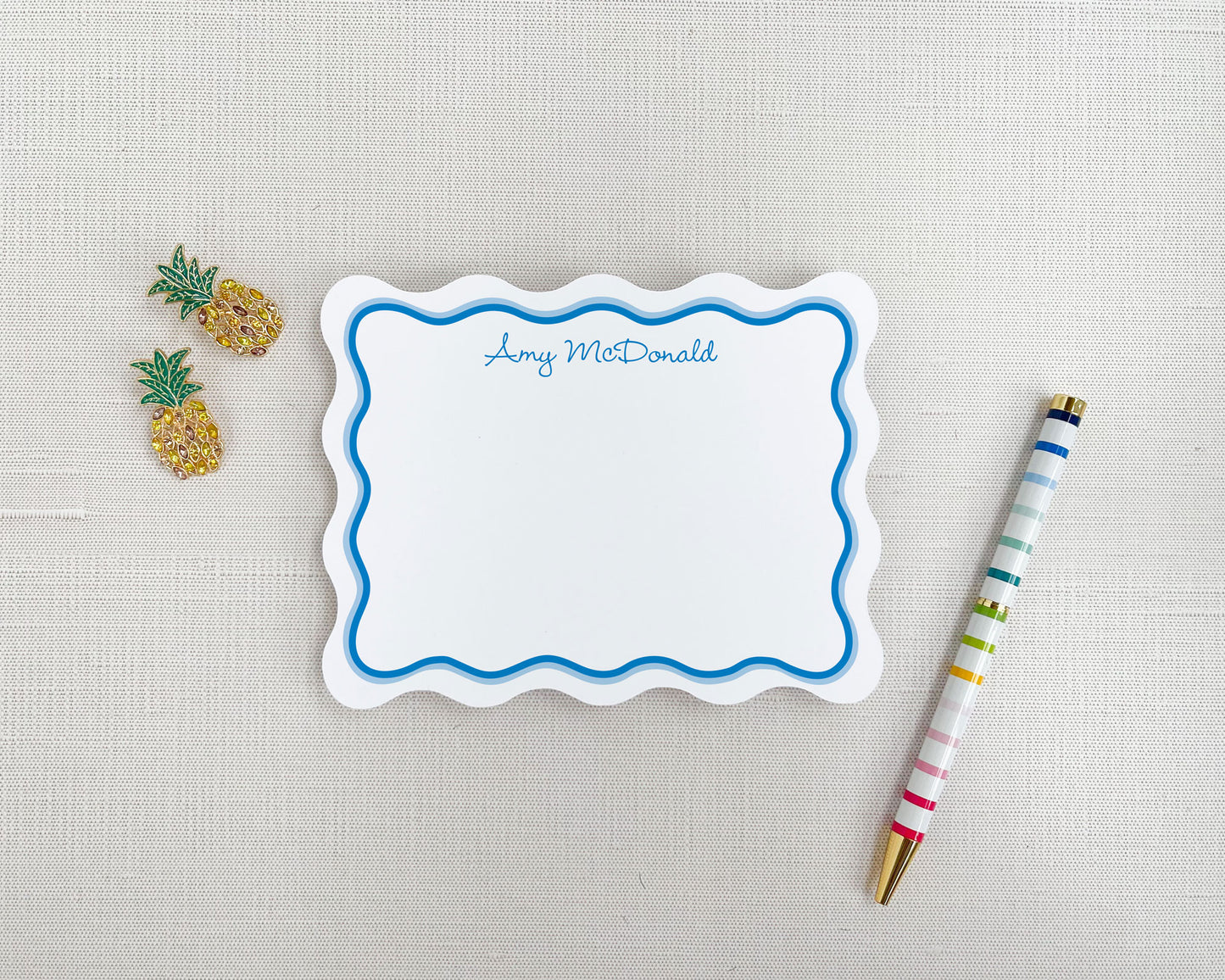 Wavy Edge Personalized Stationery with Multicolored Border