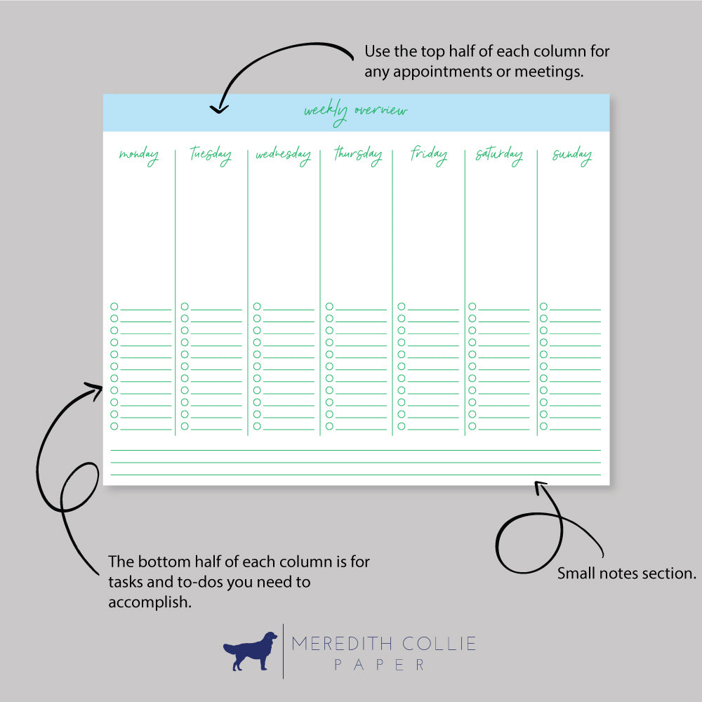 Weekly Overview Undated Planner Notepad