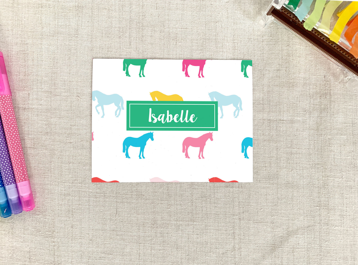 Rainbow Horses Personalized Folded Note Cards