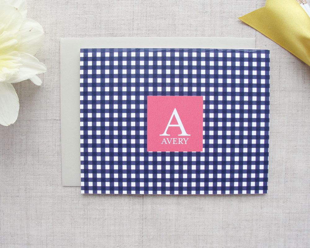 Monogram Folded Note Cards in Gingham | Meredith Collie Paper