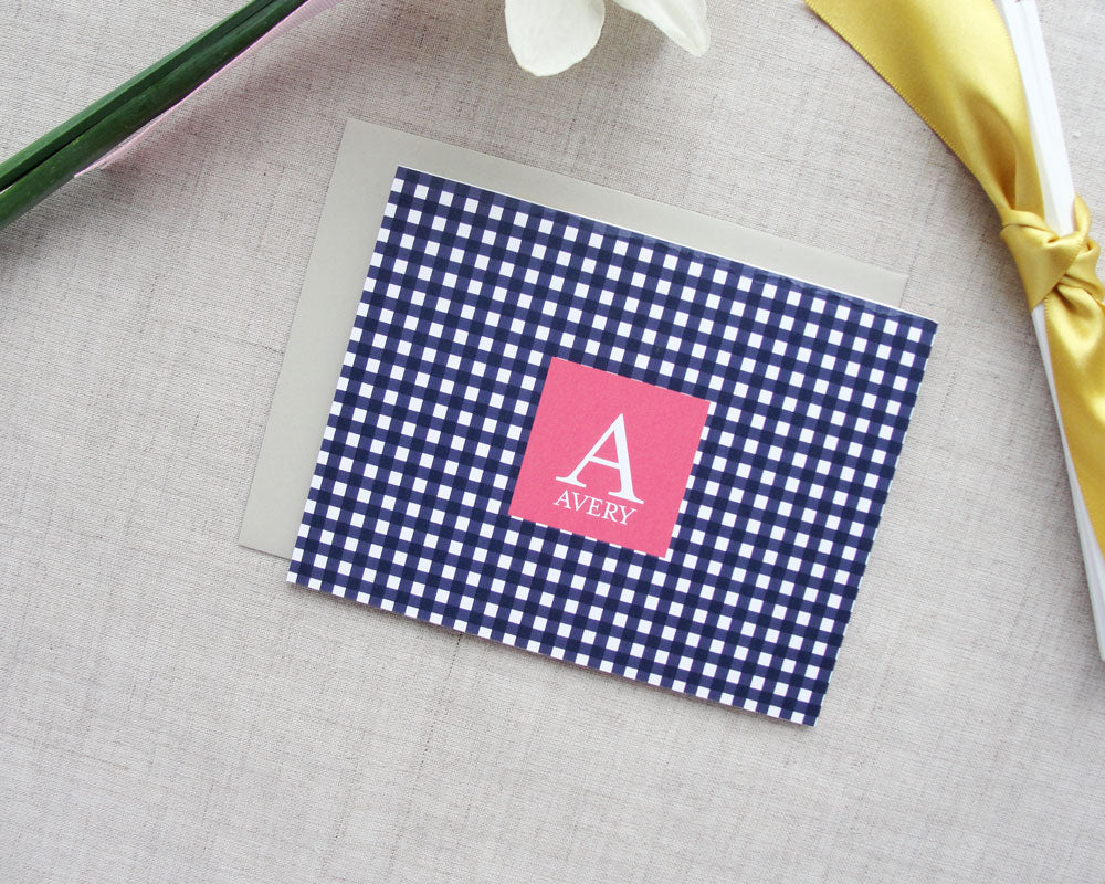 Monogram Folded Note Cards in Gingham | Meredith Collie Paper