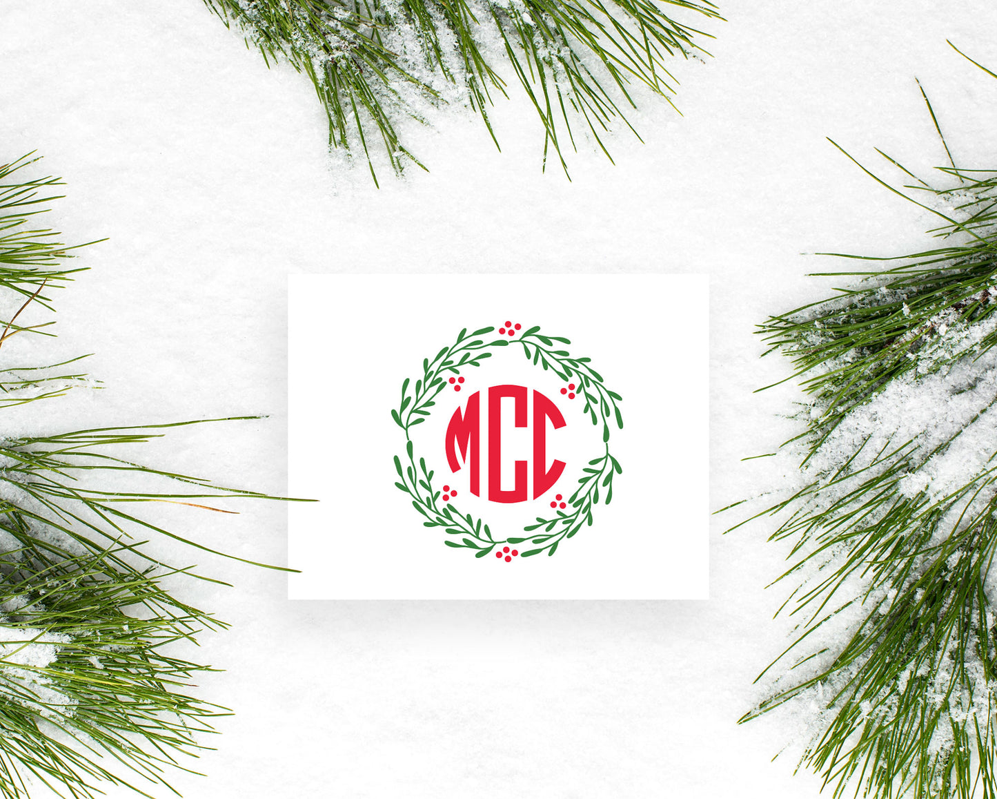 Circle Christmas Wreath Holiday Monogram Folded Stationery