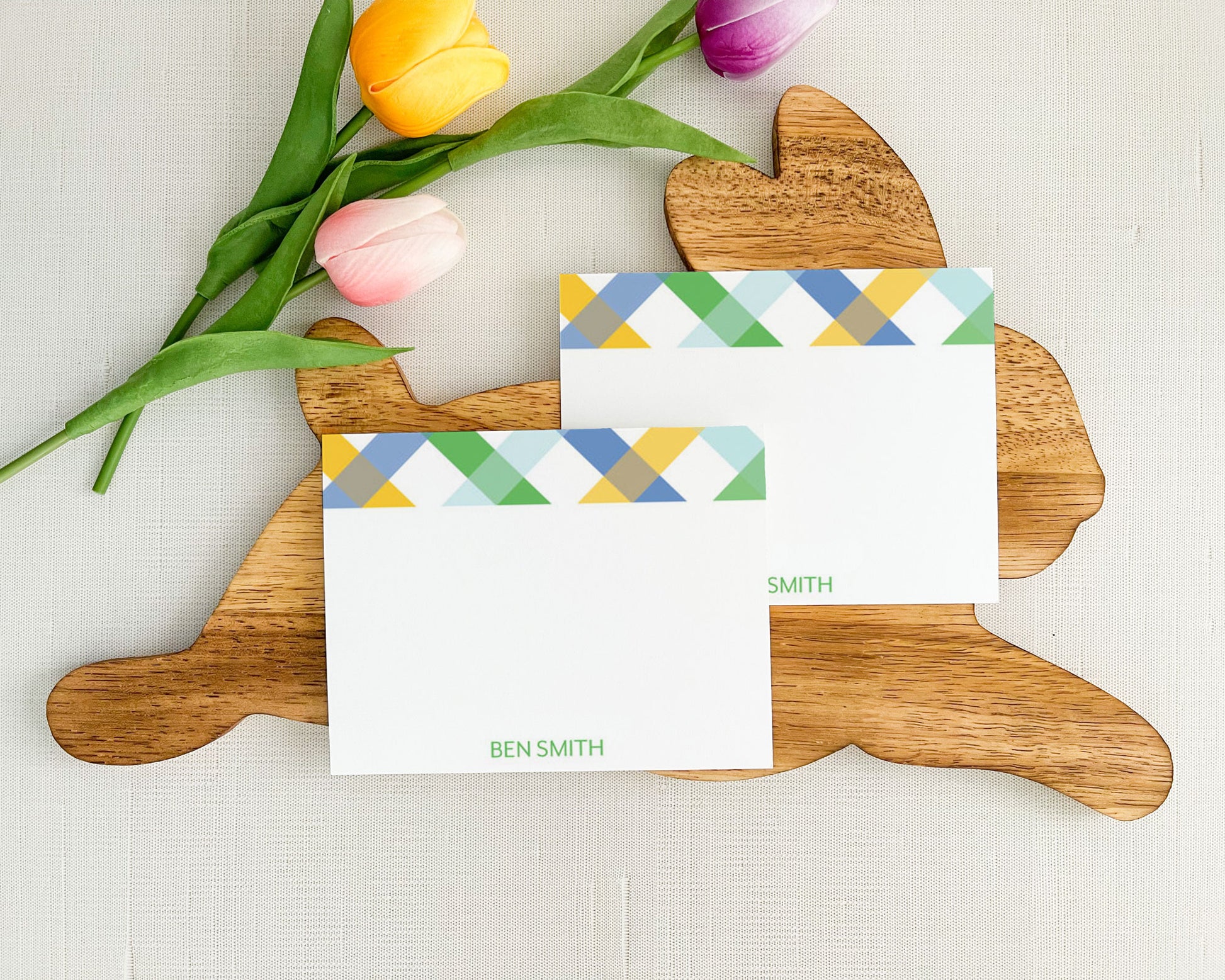 blue plaid spring stationery, spring personalized note cards