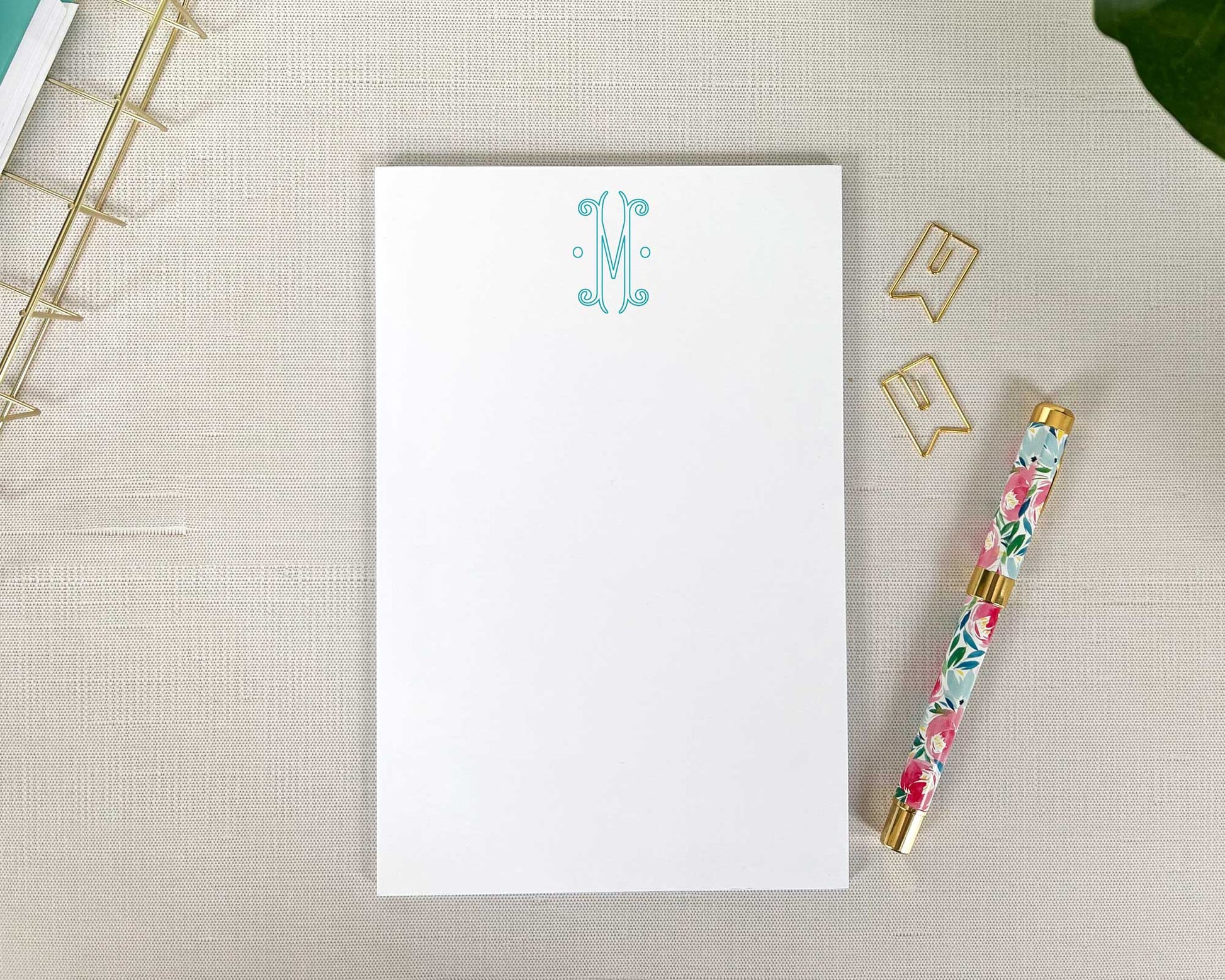 single initial elegant outline monogram, medium personalized notepad, meredith collie paper