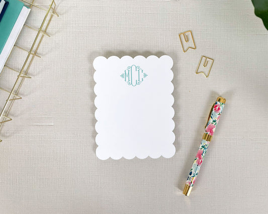 monogram flat note cards, scallop edge stationery, a2 note card, meredith collie paper, elegant stationery
