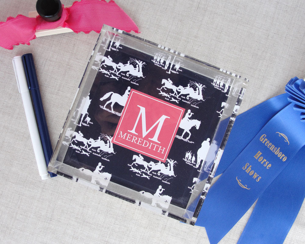 Monogram Equestrian Chinoiserie Lucite Tray