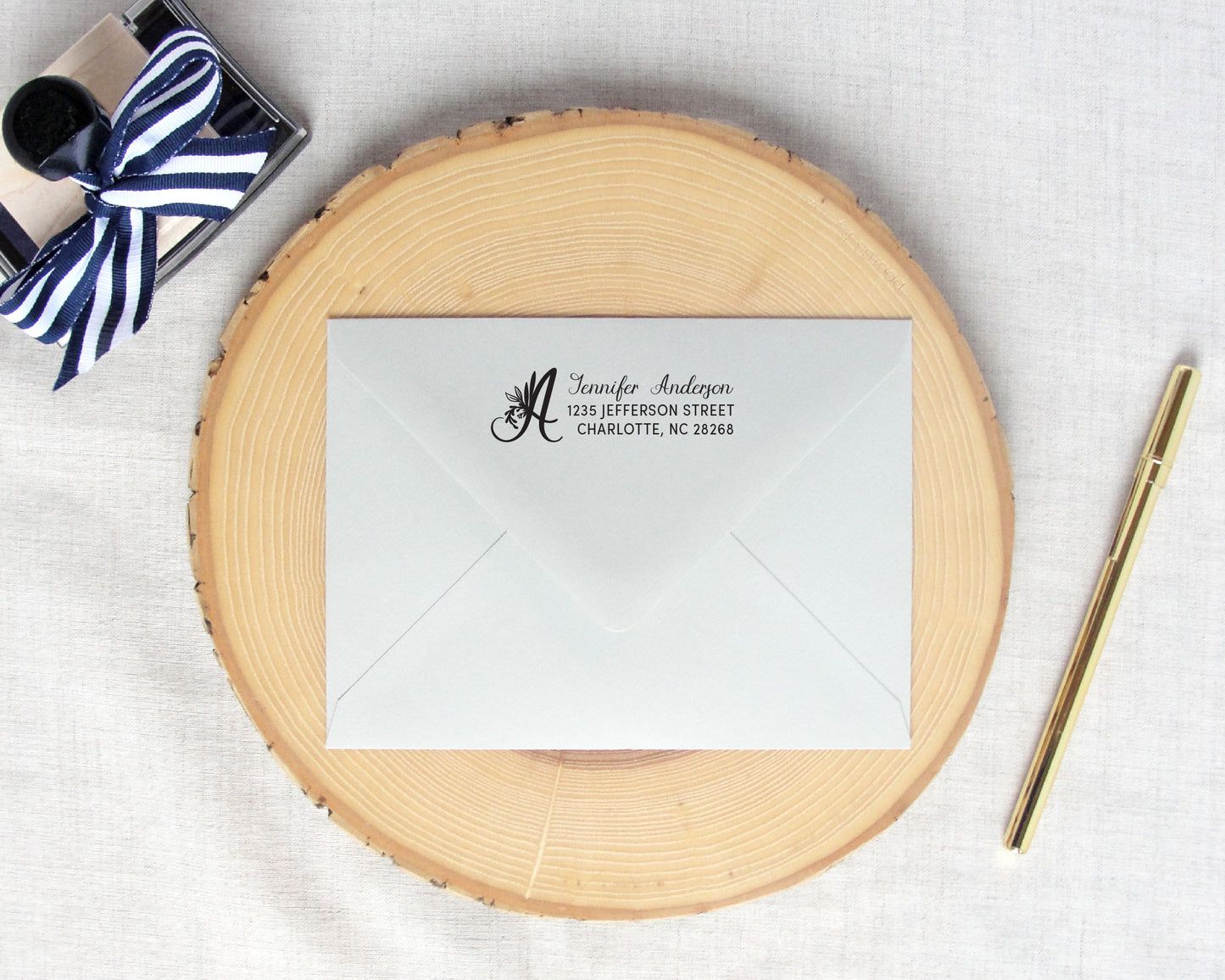 Floral Monogram Return Address Stamp