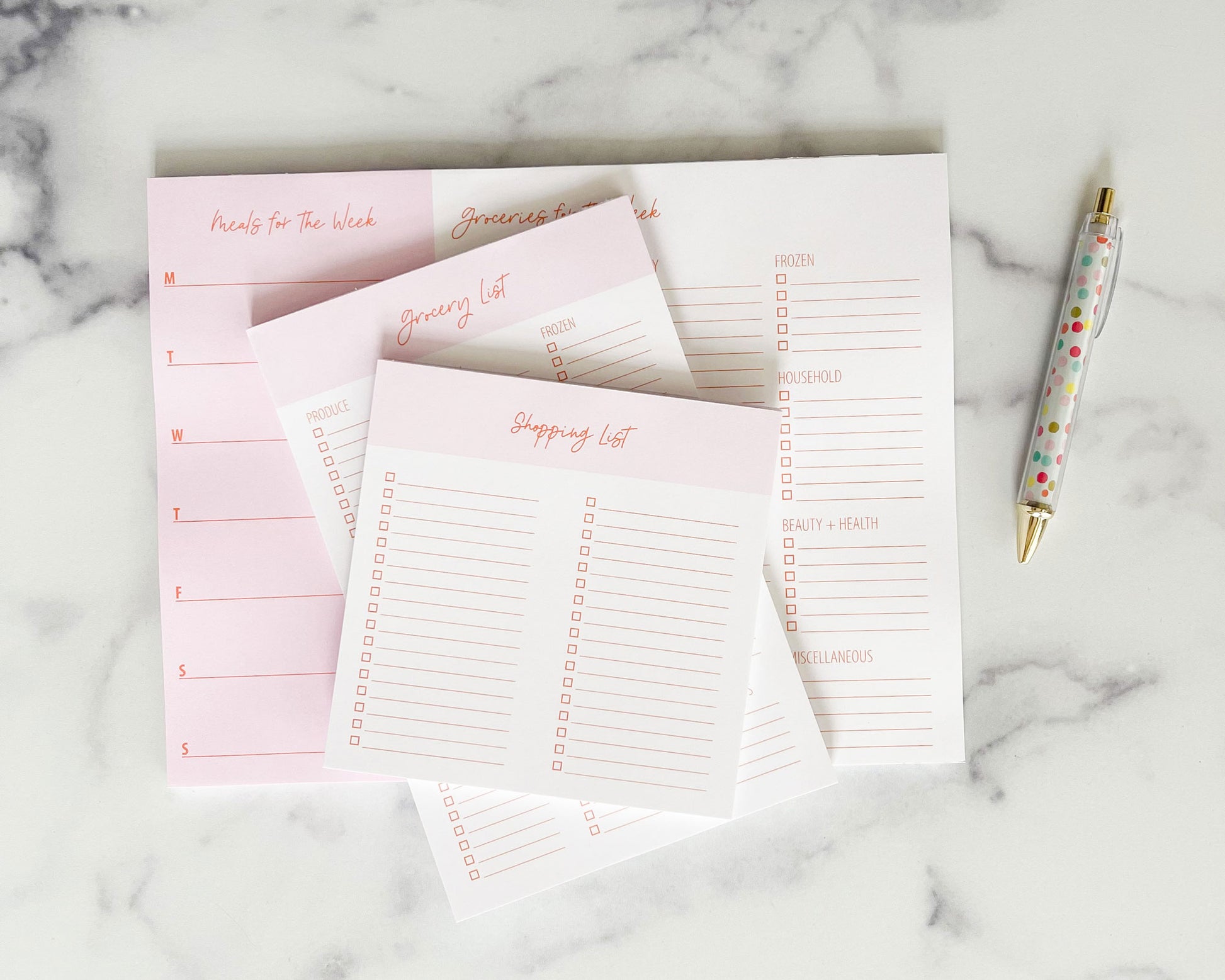 grocery store notepad bundle, grocery and meals for the week notepad, grocery list notepad, shopping list notepad, pink, Meredith Collie paper