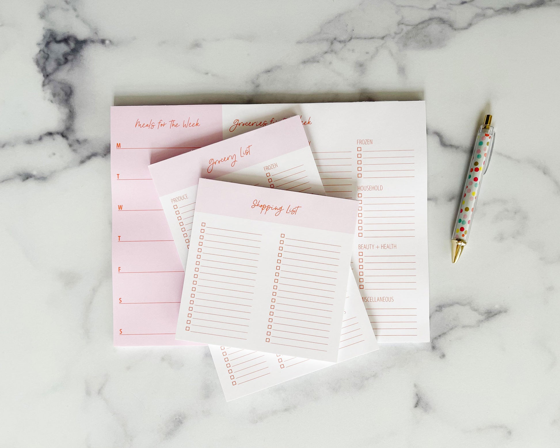 grocery store notepads collection, pink, meal and grocery planner, grocery list, shopping list, Meredith Collie paper