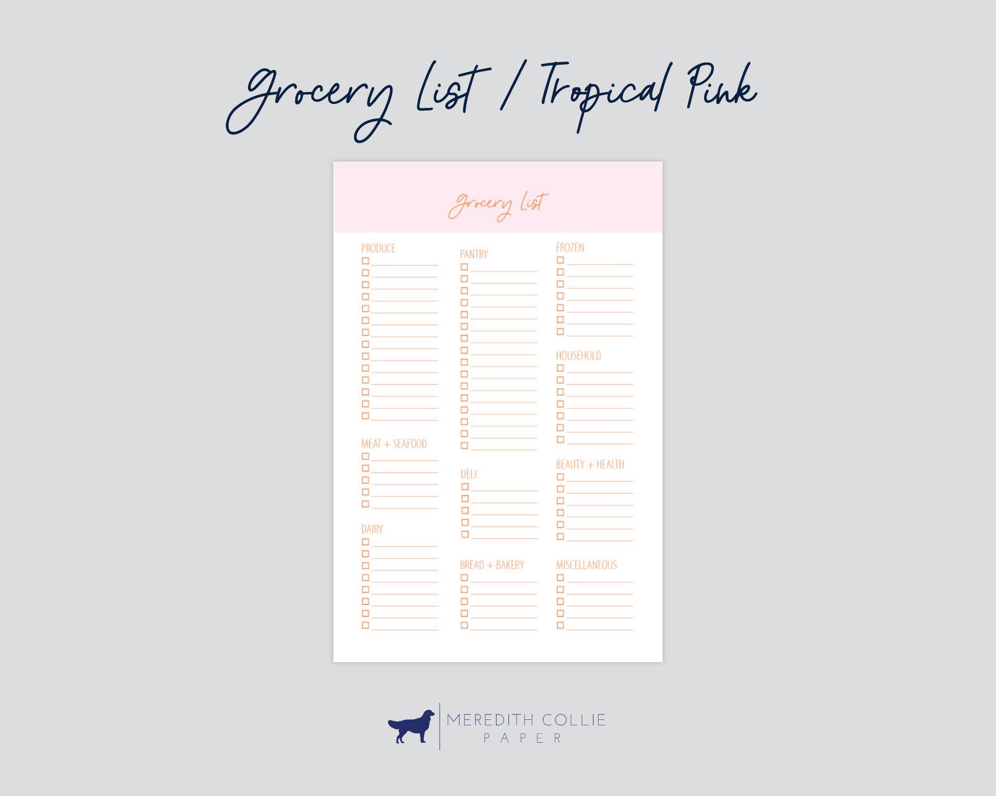grocery list notepad mock up, tropical pink, Meredith Collie paper
