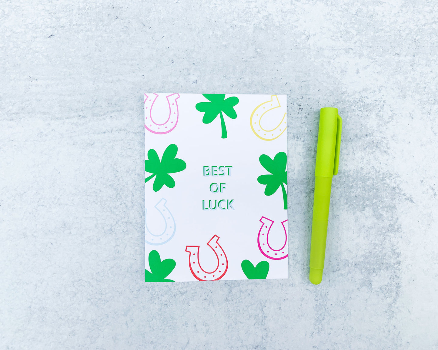 Horse Shoe and Clover Good Luck Greeting Card