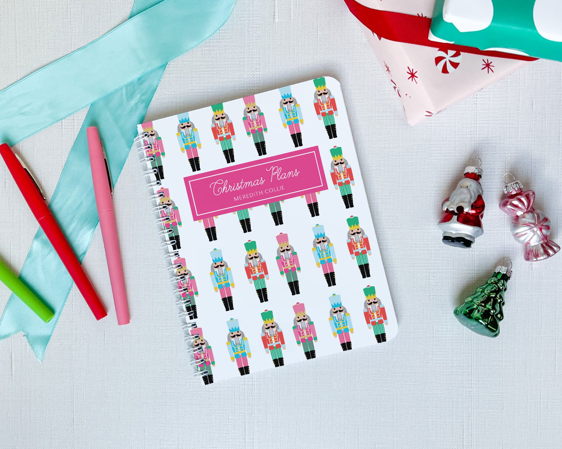 preppy nutcracker pattern, personalized christmas planner, spiral notebook, meredith collie paper