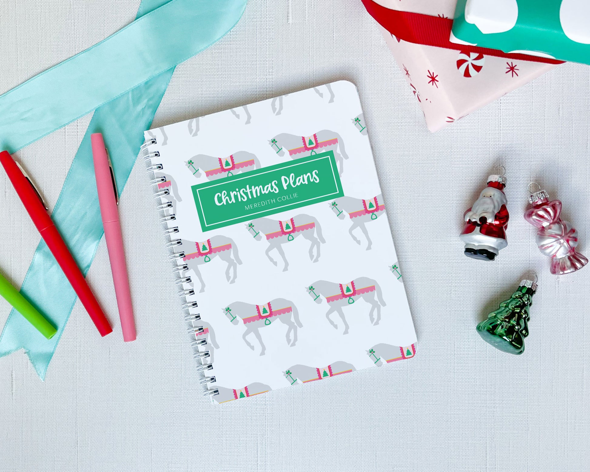 christmas pony, personalized spiral notebook, christmas planner, lined notebook, blank pages, meredith collie paper