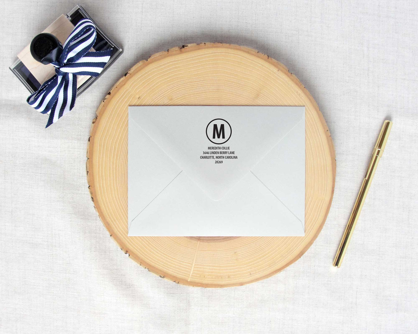 Modern Single Initial Monogram Return Address Stamp