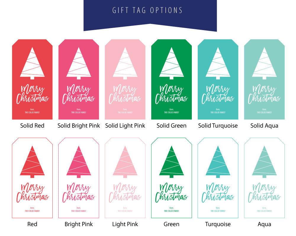 Geometric Christmas Tree Gift Tag Color Options