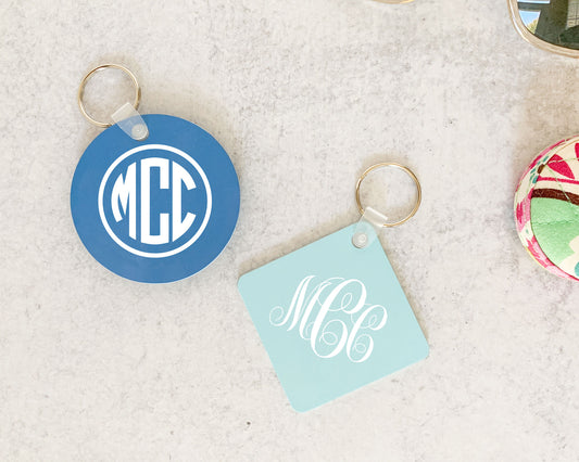 Monogram Keychains, Circle or square/diamond shape, Personalized gift, meredith collie paper