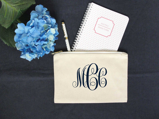 Monogram Pencil Pouch, Cosmetic Pouch, Travel Zippered Pouch, Meredith Collie paper