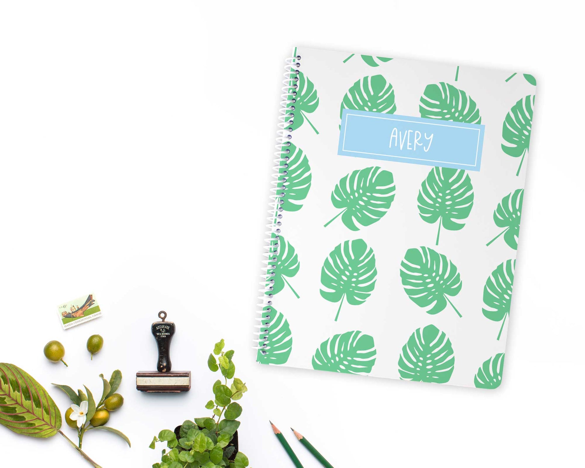 personalized monstera leave pattern notebook, sketchbook, mini notebook, mini sketchbook, Meredith Collie paper
