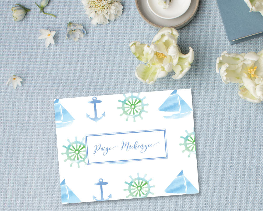 Nautical Watercolor Personalized Stationery - Blue | Meredith Collie Paper
