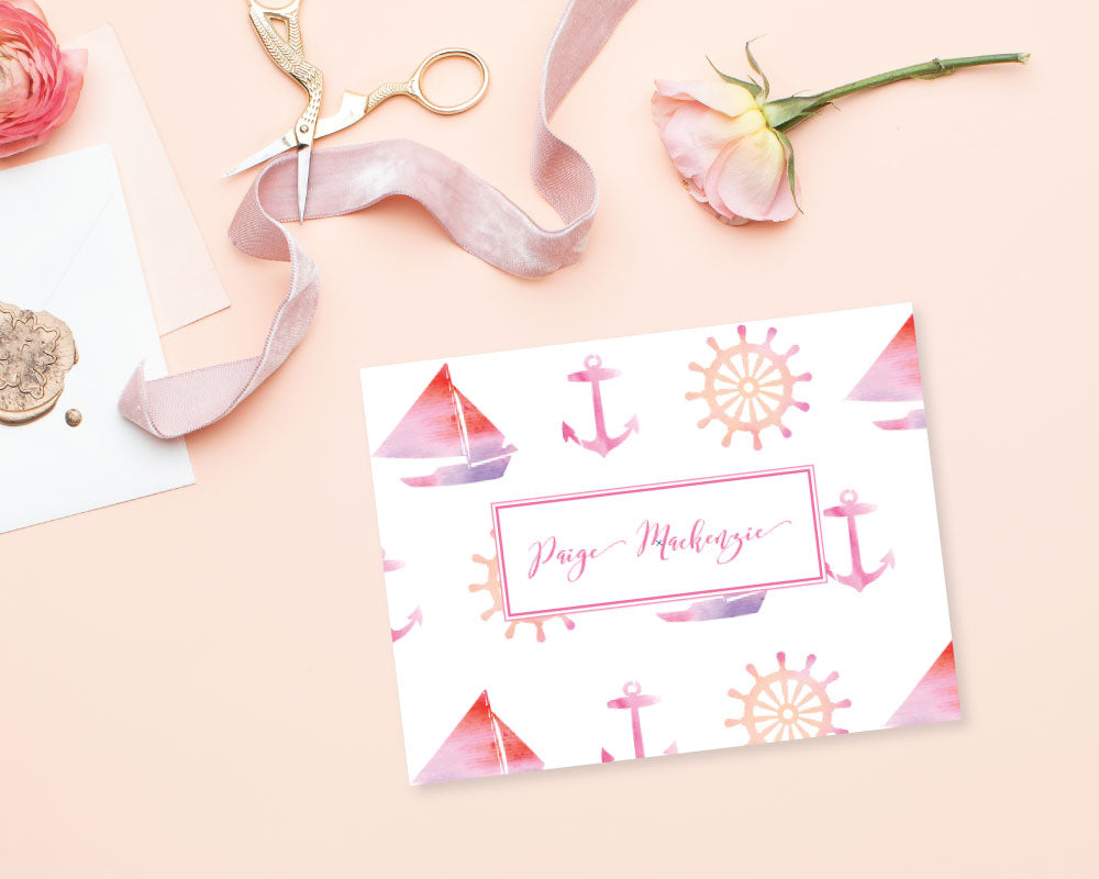 Nautical Watercolor Personalized Stationery - Pink | Meredith Collie Paper
