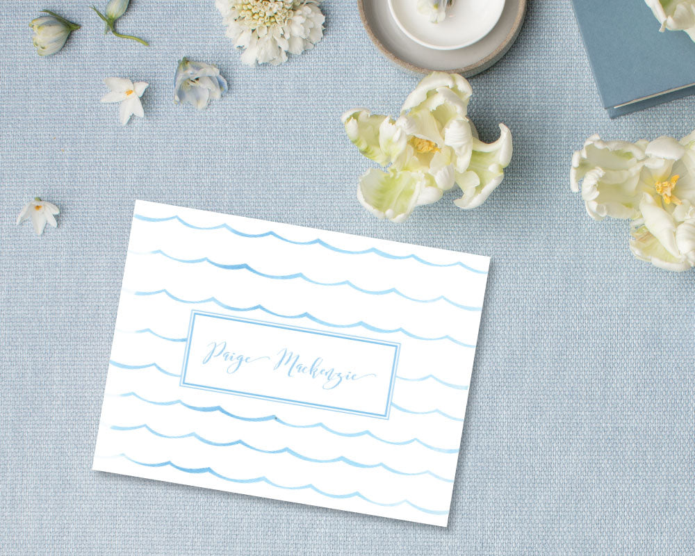 Ocean Wave Personalized Note Cards - Blue | Meredith Collie Paper