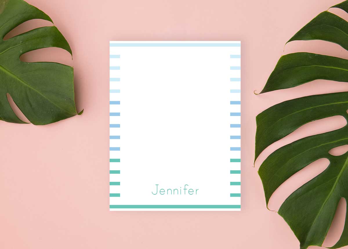 small notepad, blue gradient stripes, ocean stripes, blue turquoise, stripe notepad, personalized notepad for ladies kids tweens teens, Meredith Collie paper