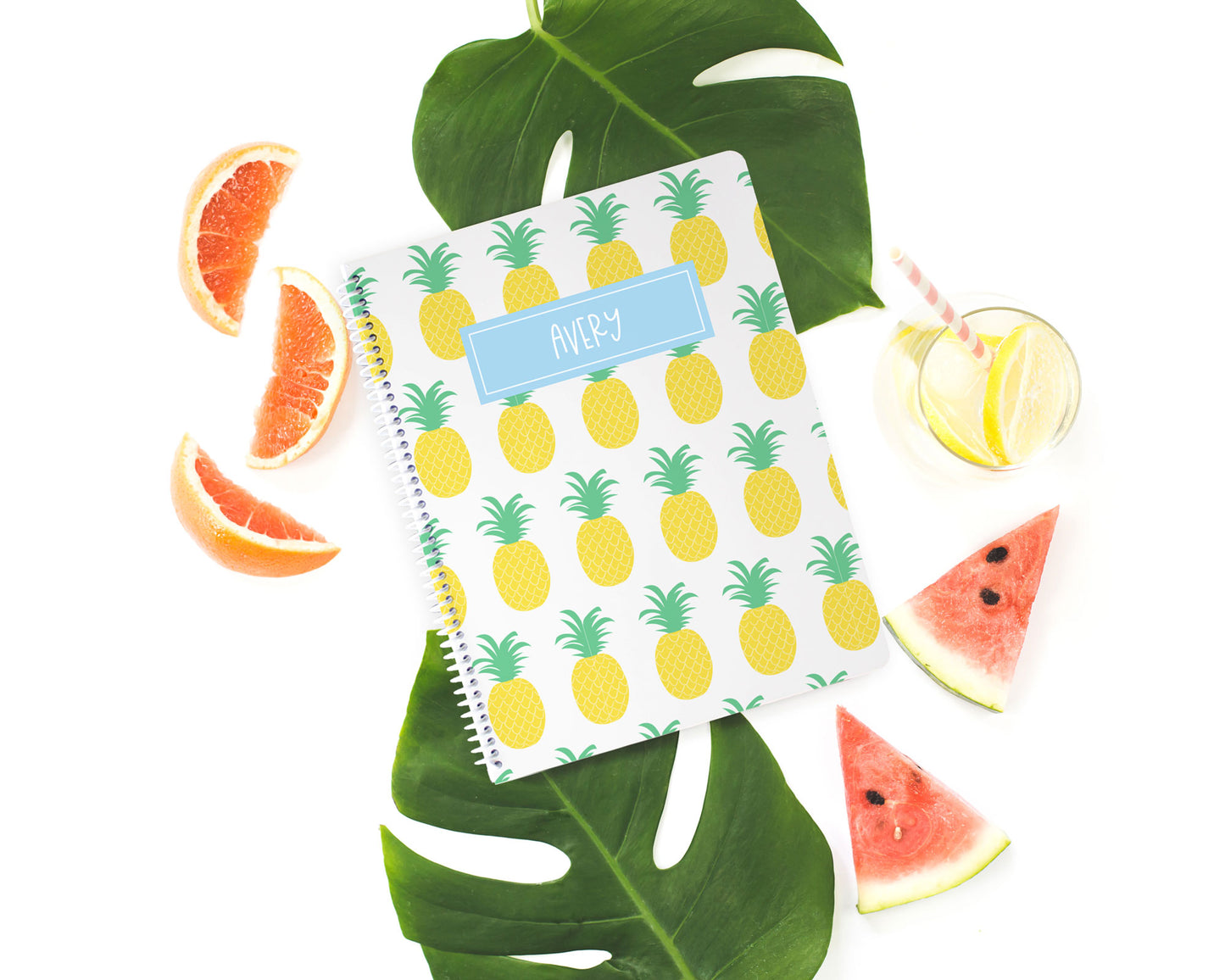 preppy pineapple pattern, personalized spiral notebook, sketchbook, mini notebook, mini sketchbook, Meredith Collie paper