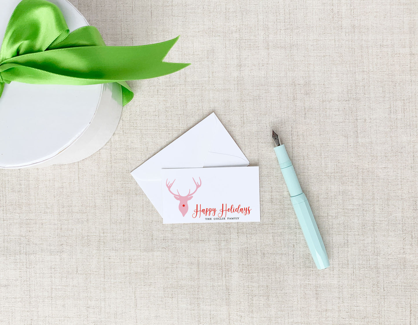 Personalized Pink Rudolph Reindeer Silhouette Holiday Enclosure Cards
