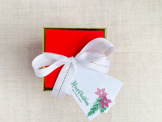 Personalized Poinsettia and Pine Branches Holiday Enclosure Cards