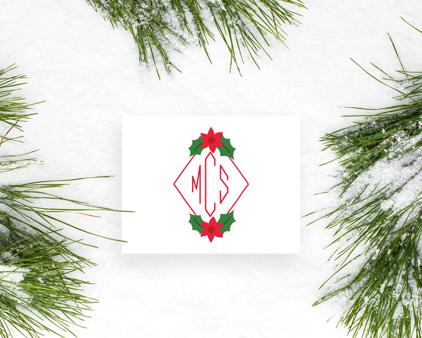 Diamond Christmas Poinsettia Holiday Monogram Folded Stationery
