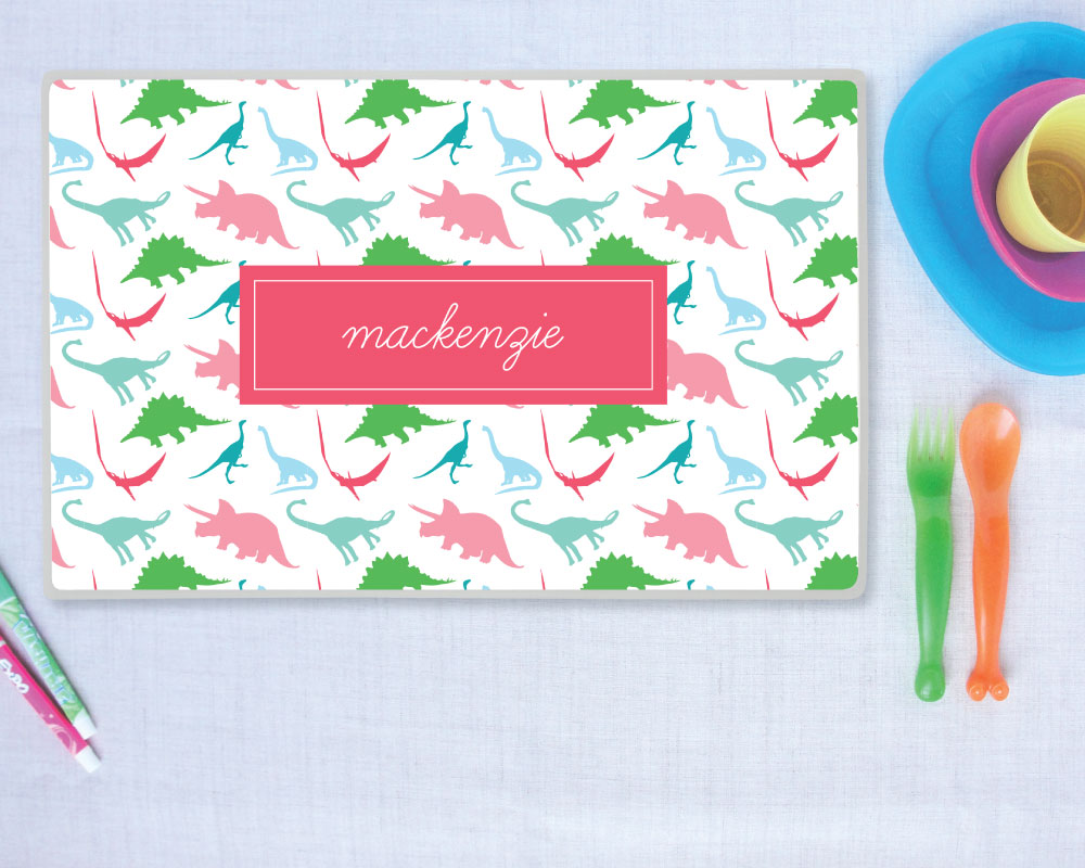 Preppy Dinosaur Personalized Placemat Girl | Meredith Collie Paper