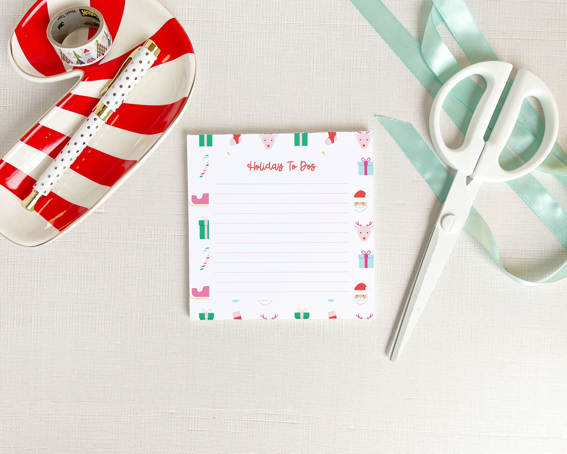 holiday to do list notepad, preppy santa claus pattern, whimsical christmas, christmas shopping list, meredith collie paper