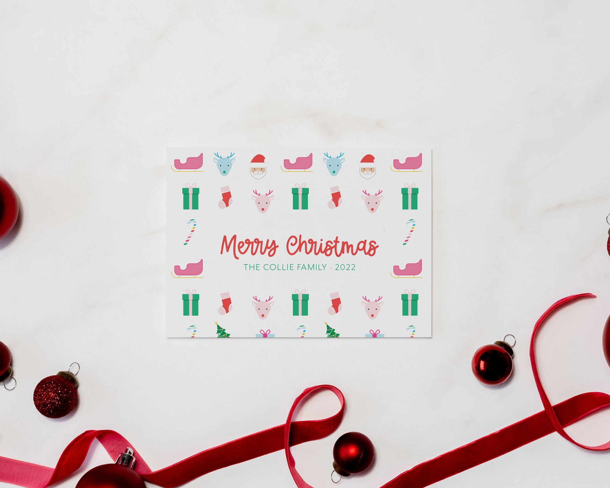 preppy santa icon pattern, merry christmas, personalized greeting card, large folded card, meredith collie paper