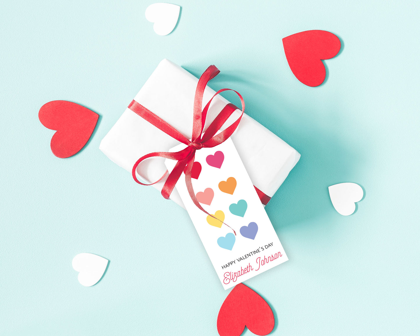 Rainbow Hearts Personalized Valentine's Day Gift Tags