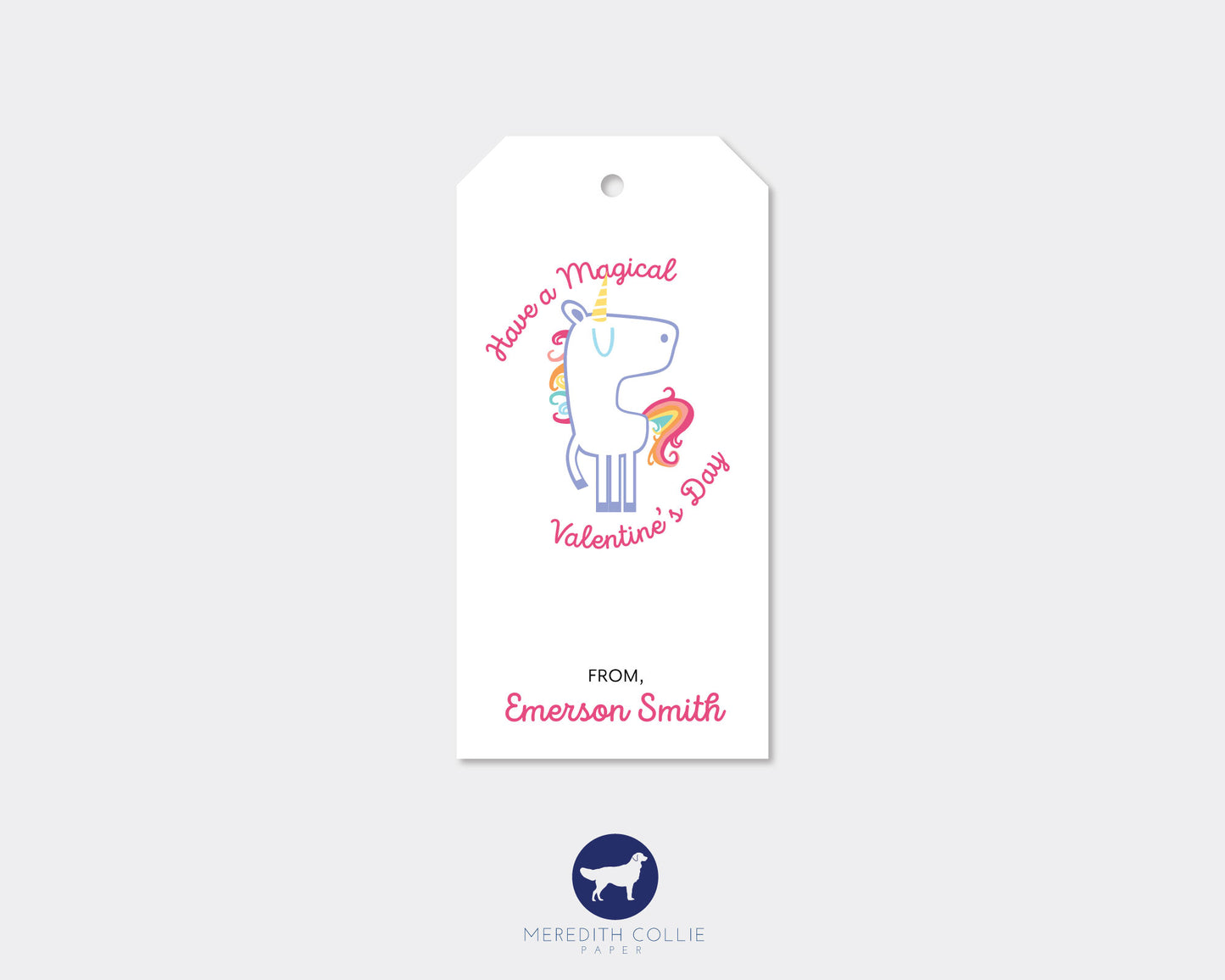 Rainbow Unicorn Personalized Valentine's Day Gift Tags