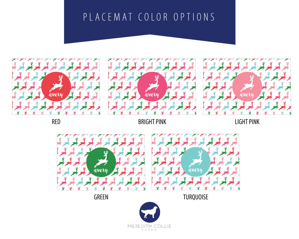 Dashing Reindeer Pattern Holiday Placemat Color Combinations