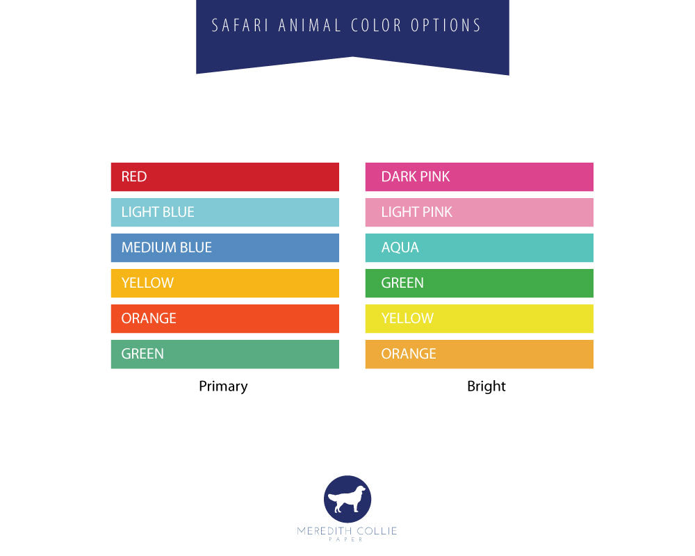 Safari Animal Personalization Color Options