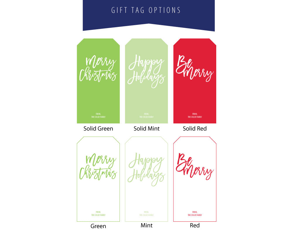 Calligraphic Holiday Gift Tags Color Options