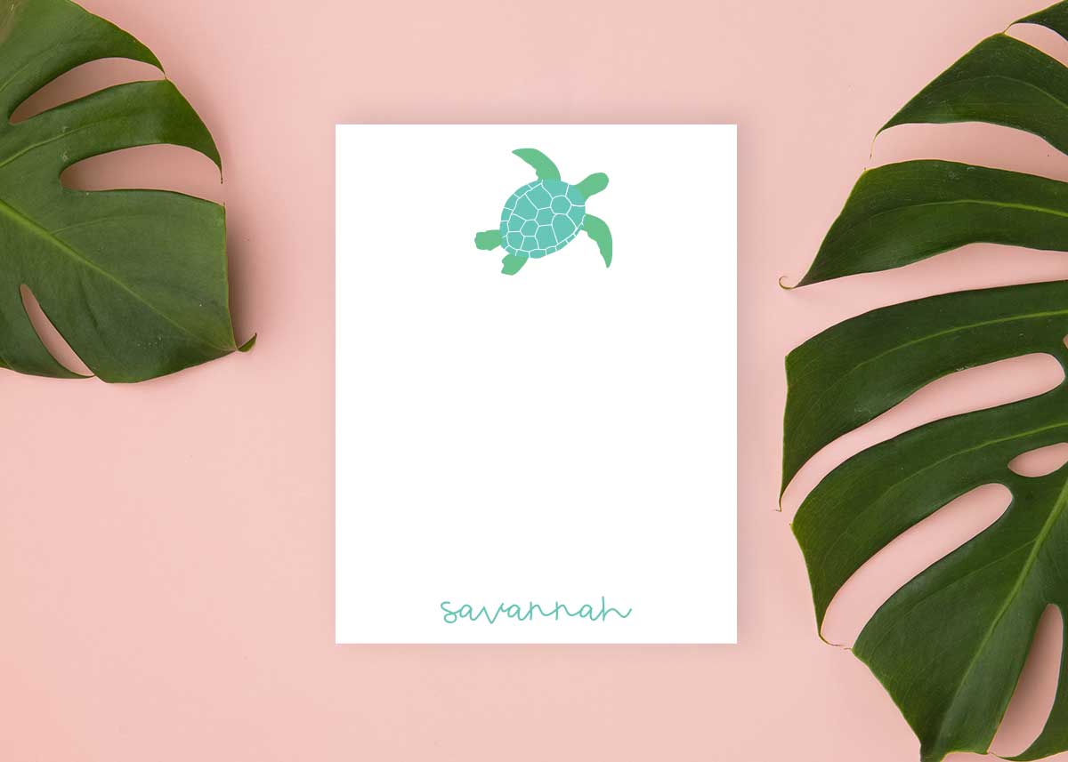 preppy sea turtle illustration, small personalized notepad, for kids tweens teens, Meredith Collie paper