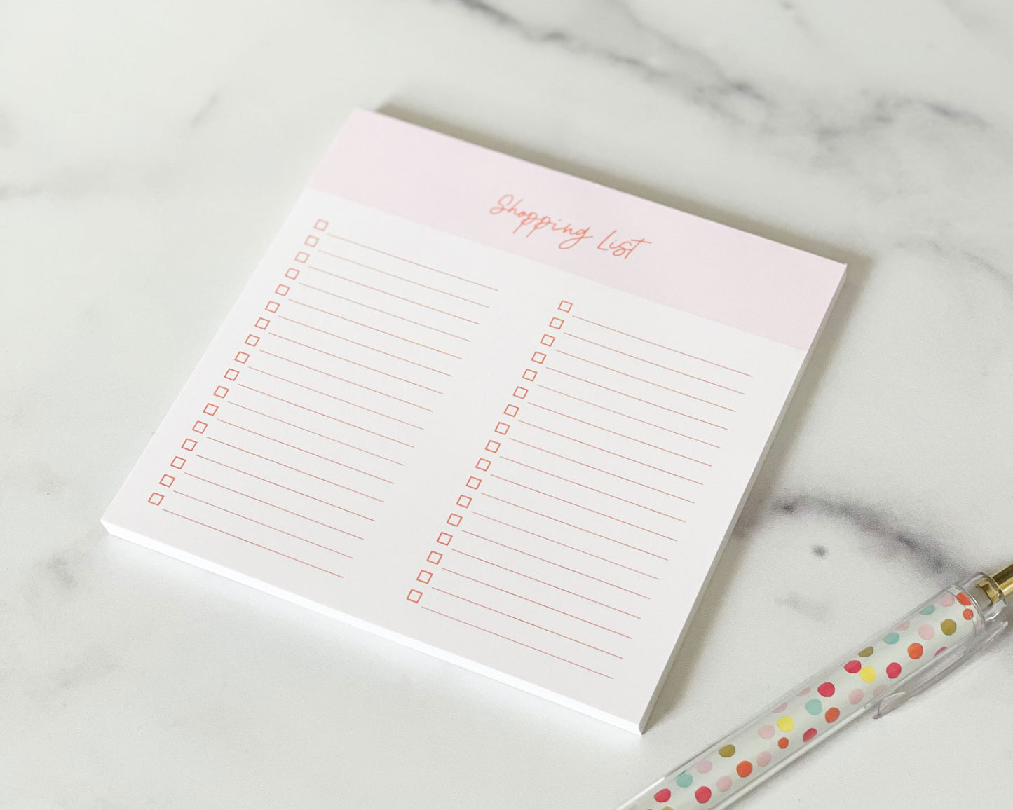 shopping list notepad, square notepad, pink, Meredith Collie paper