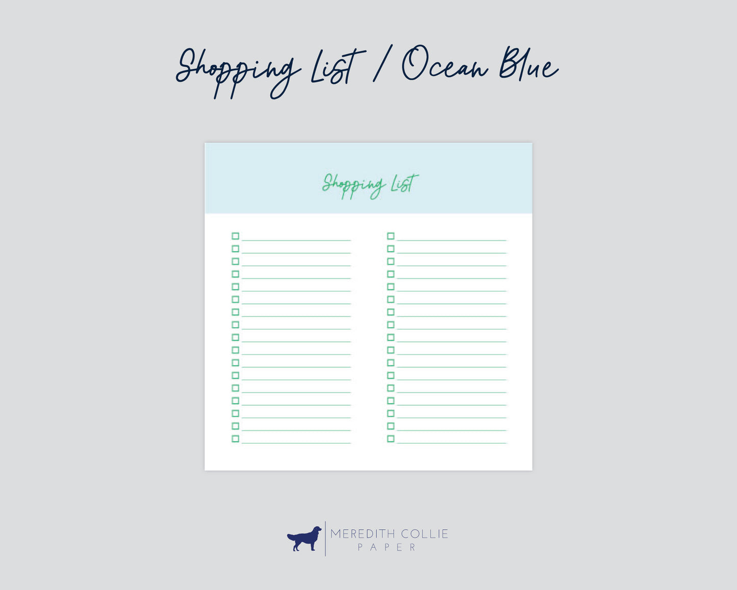 shopping list notepad mock up, ocean blue, Meredith Collie paper