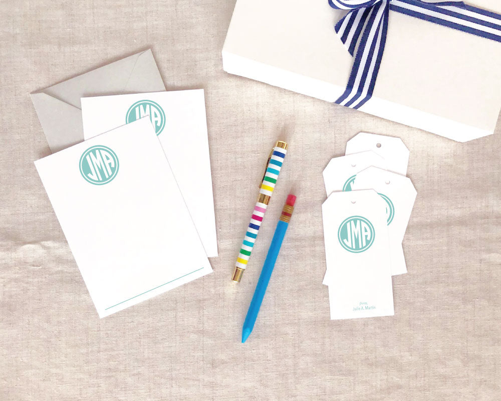 Small Stationery Gift Set, Monogram stationery, flat note cards, gift tags, meredith collie paper