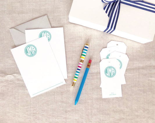Small Stationery Gift Set, Monogram stationery, flat note cards, gift tags, meredith collie paper