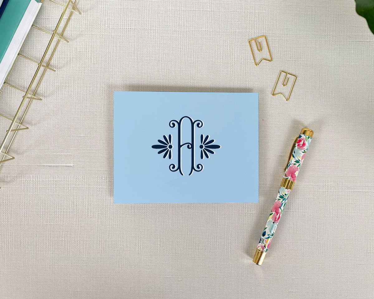 Folded Note Design Solid Elegant Monogram Folded Note Cards โ Meredith Collie Paper & Design