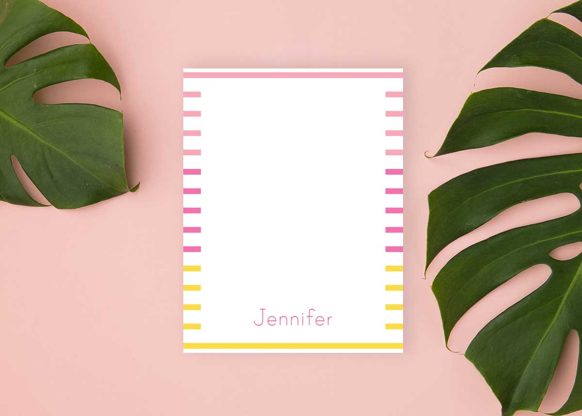 sunrise stripes, small notepad, pink yellow gradient stripe pattern, personalized notepad, for women kids tweens teens, sunrise inspired, Meredith Collie paper
